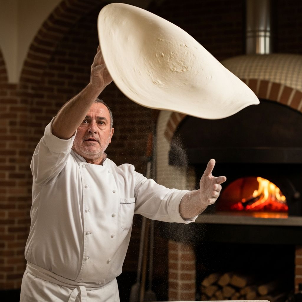 Pizzaiolo preparando masa